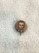 Antique PRESIDENT ABRAHAM LINCOLN Advertising Premium Celluloid Metal Pin Back