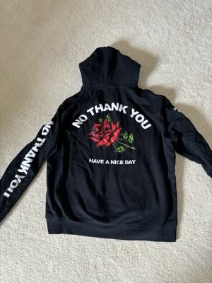 Forever 21 Men Black Hoodie With Red Rose Size XL No Thank You Have A Nice Day