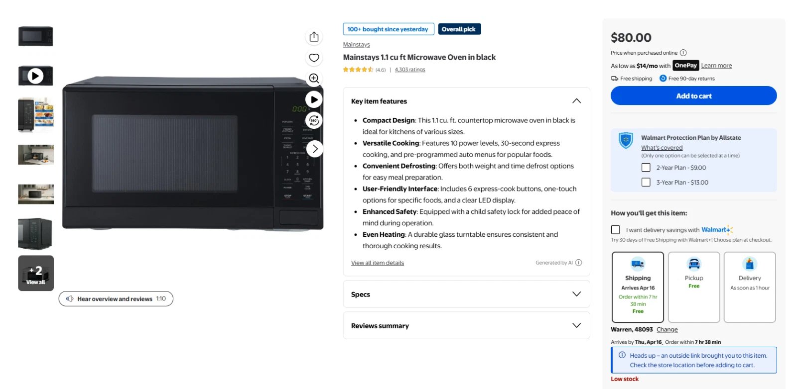 Pallet sale - Mainstays Family size Microwave Oven - 6 boxes