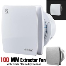 Silent Bathroom Extractor Fan 100mm with Backflow Flap Timer Humidity Sensor