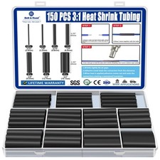 150 Pcs Heat Shrink Tubing Kit-3:1 Ratio Adhesive Lined,Marine Grade Black