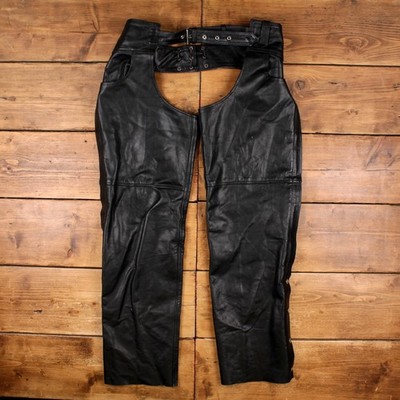 Mas Leather Chaps Trousers Pants 3XL 44x34 Mens Black Motorcycle Adjustable