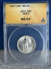 1917 Standing Liberty Quarter 25c ~ Type 1 ~ ANACS MS63 ~ Blazing White