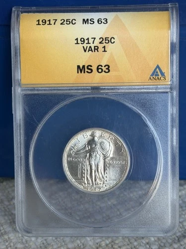 1917 Standing Liberty Quarter 25c ~ Type 1 ~ ANACS MS63 ~ Blazing White