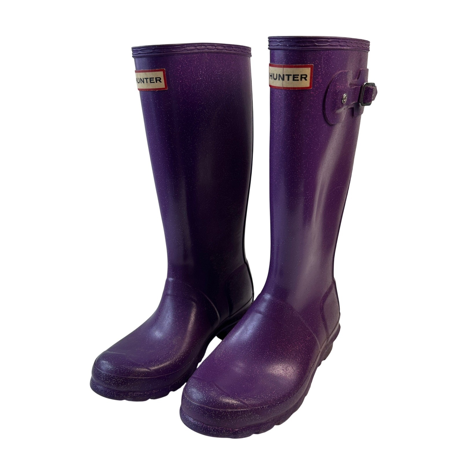 Purple Glitter Hunter Rain Boots Waterproof Kids Size 4 Tall-image
