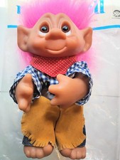 Thomas Dam Troll Doll- Cowboy- 9" tall, Pink Hair 1977 Vintage