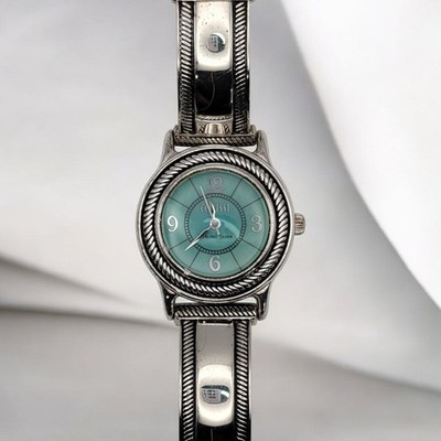  Vtg Ecclissi 23110 925 Sterling Silver Western Watch Turquoise Green Dial NOS