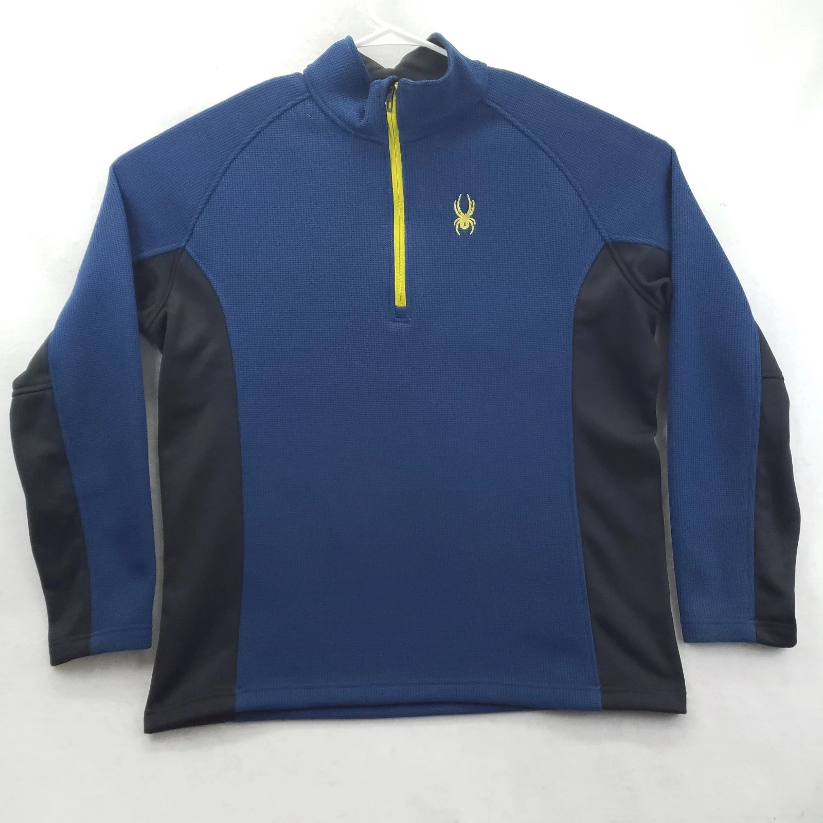 Spyder Pullover Mens 2XL Blue 1/4 Zip Waffle Knit Thermal Fleece Ski Layer Top