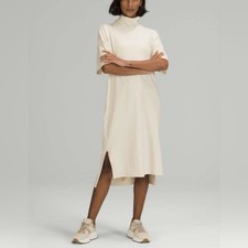 LULULEMON LA Funnel Neck Beige Off White T-Shirt Midi Dress Cotton Size 6 NWOT