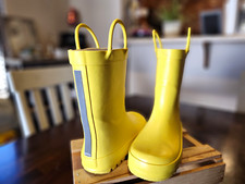 Kids Unisex Waterproof Non-Slip Yellow Rubber Pull-On Rain Boots Size 10