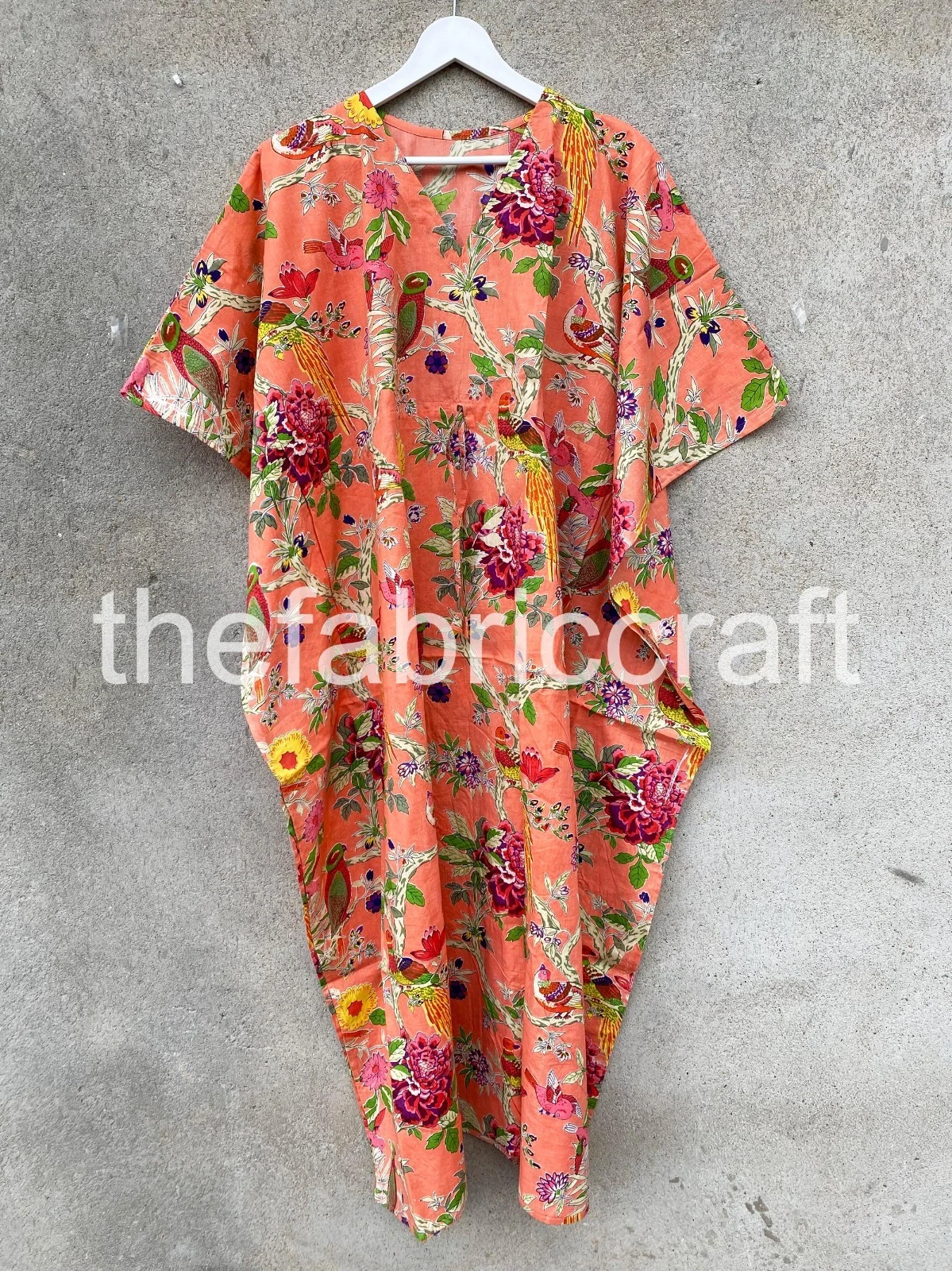 Soft Cotton Hand Block Printed Kaftan, Relaxed Fit, Holiday Wear