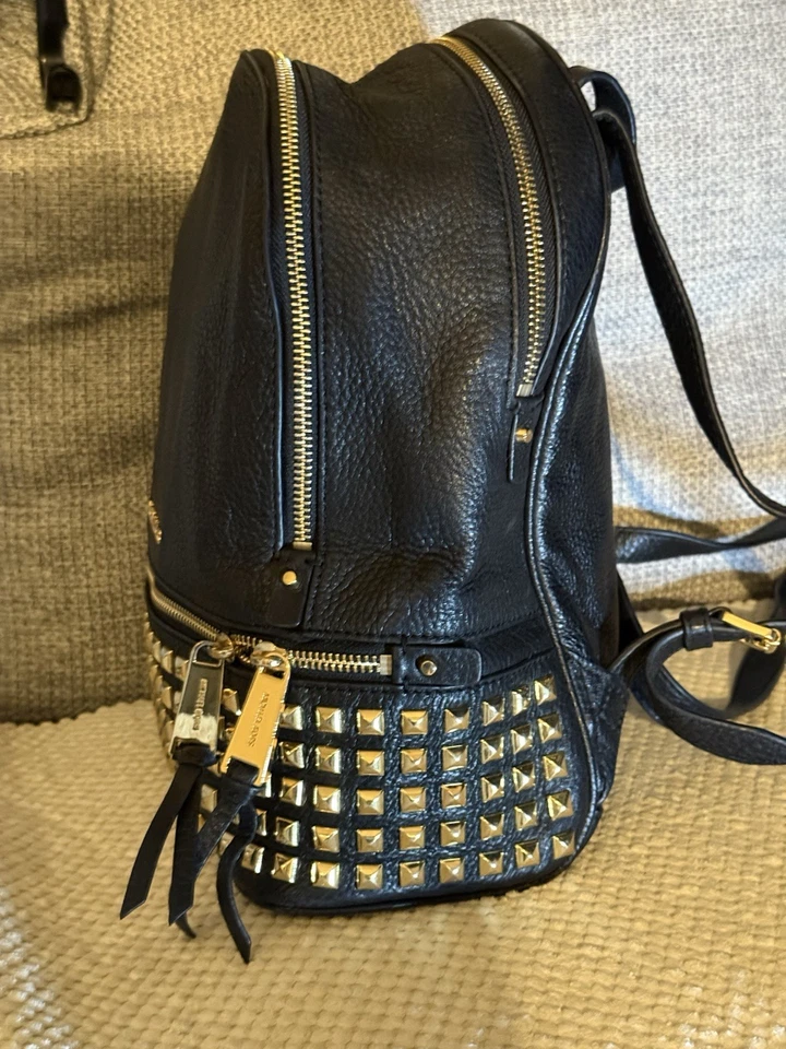 Michael Kors Black Leather Studded Backpack Gold Hardware Excellent Condition - Image 4 of 4