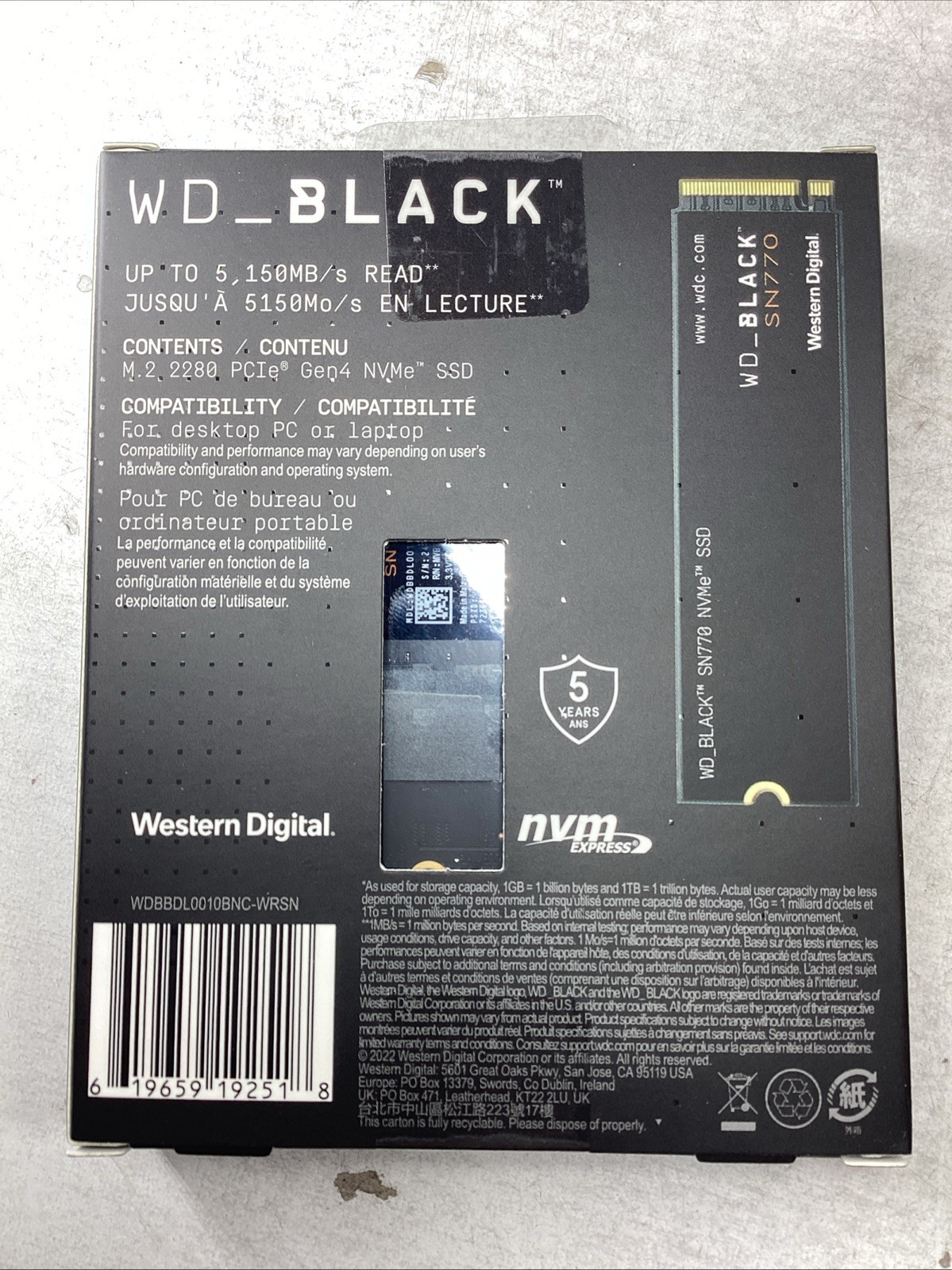 Western Digital WD_BLACK SN770 NVMe 1TB Game Drive Black WDS200T3X0E