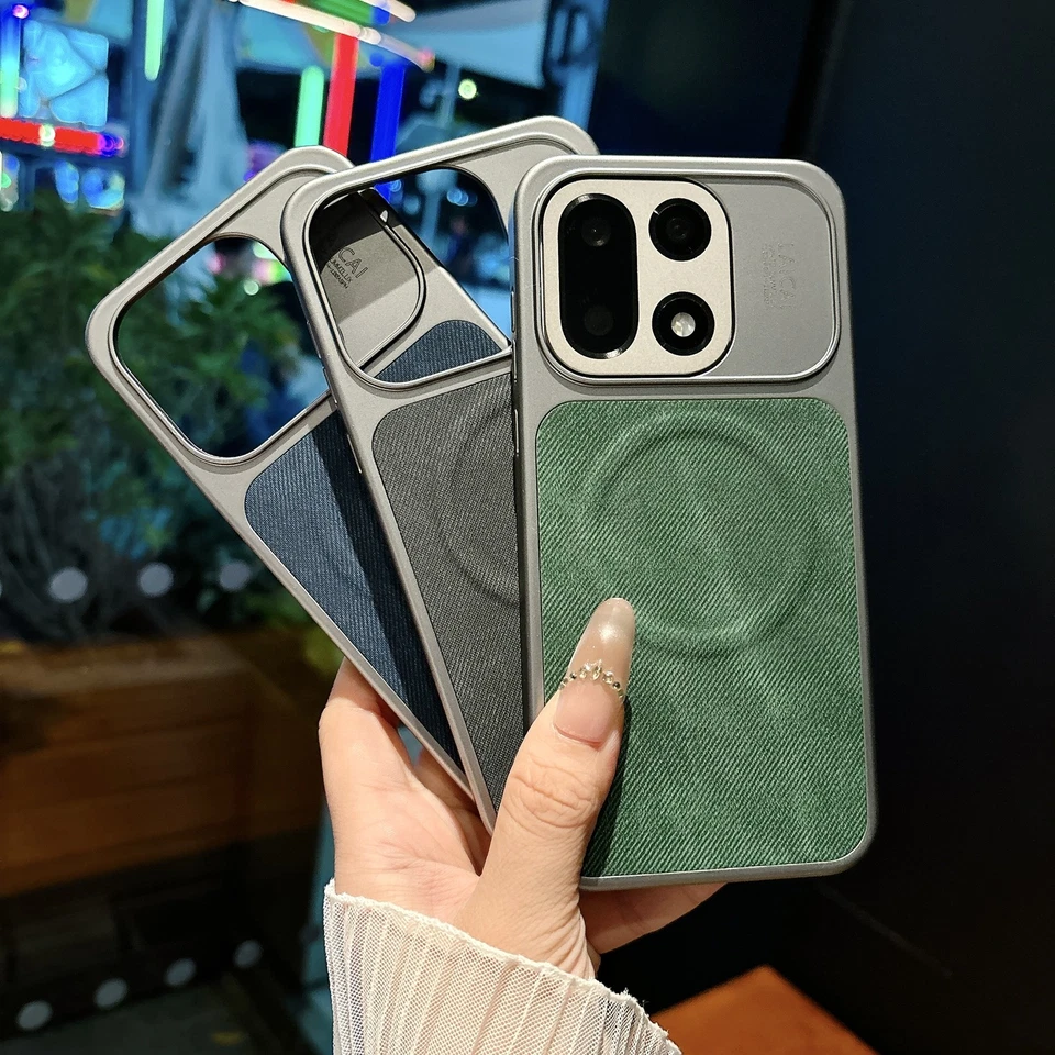 Funda de teléfono de mezclilla de lujo para OnePlus 15 cubierta de carga inalámbrica híbrida blindada Foto 2 de 4