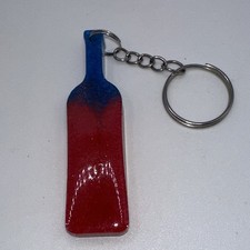 Red Blue Resin Wine Bottle-Shaped Key Chain w/ Metal Key Ring and Chain