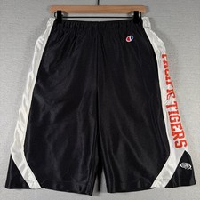 Pantalones cortos de malla de baloncesto vintage Champion para hombre Pacific Tigers negros blancos pequeños