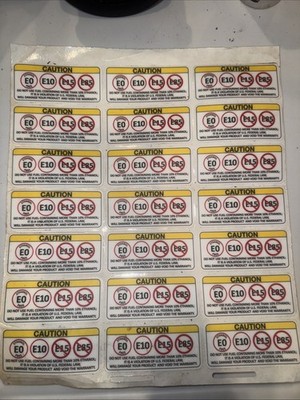 Sheet Of 21 Powerhorse Generator/Pressure Washer Fuel Warning Labels Nos