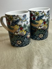 Pair Of Spode Morris &Co Design “Strawberry Thief” 12 Oz 4.7” H 4” Diameter 