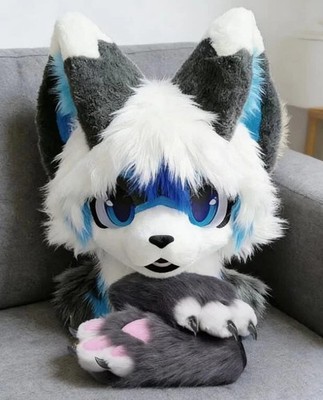Fursuit Long haired Dog Fox Mascot Party Halloween Fur Cosplay(head+claws)
