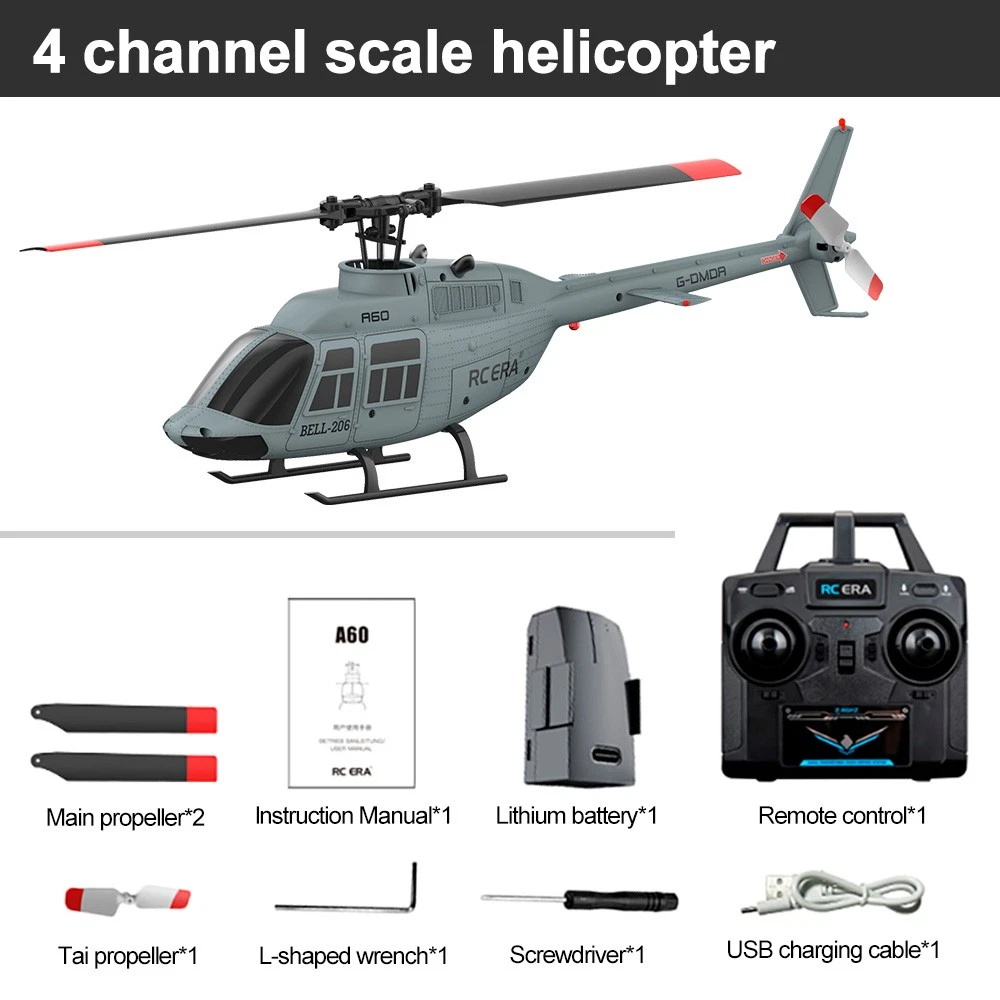 RC ERA A60 RC Helicopter BELL-206 4CH 6-Axis Gyro Brushless Remote Control Plane - Picture 17 of 21