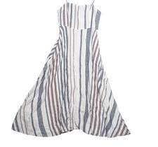Madewell Candice Dress Womens Size 4 Stripe Linen Smocked Midi Sundress NV426