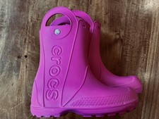 Crocs Youth Kids Girls Handle It Rain Boots Pink Size J2 Waterproof Pull-on