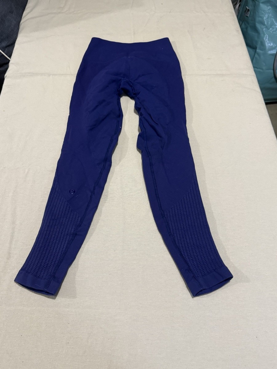 Lululemon Flow Go Tight Hero Blue Navy Perforated Yoga Workout Pant Sz 2 RARE