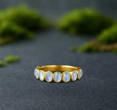 Opal Half Eternity Bandring Ovalschliff 14k Gelbgold Damen Verlobungsring