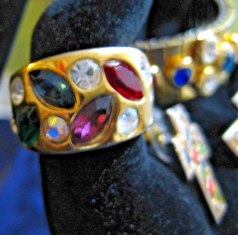 PENDIENTES PULSERA ANILLO VINTAGE 18KT HGE PARK LANE PARURE CRUZ MULTICOLOR 6.5, AÑOS 80 Foto 3 de 4