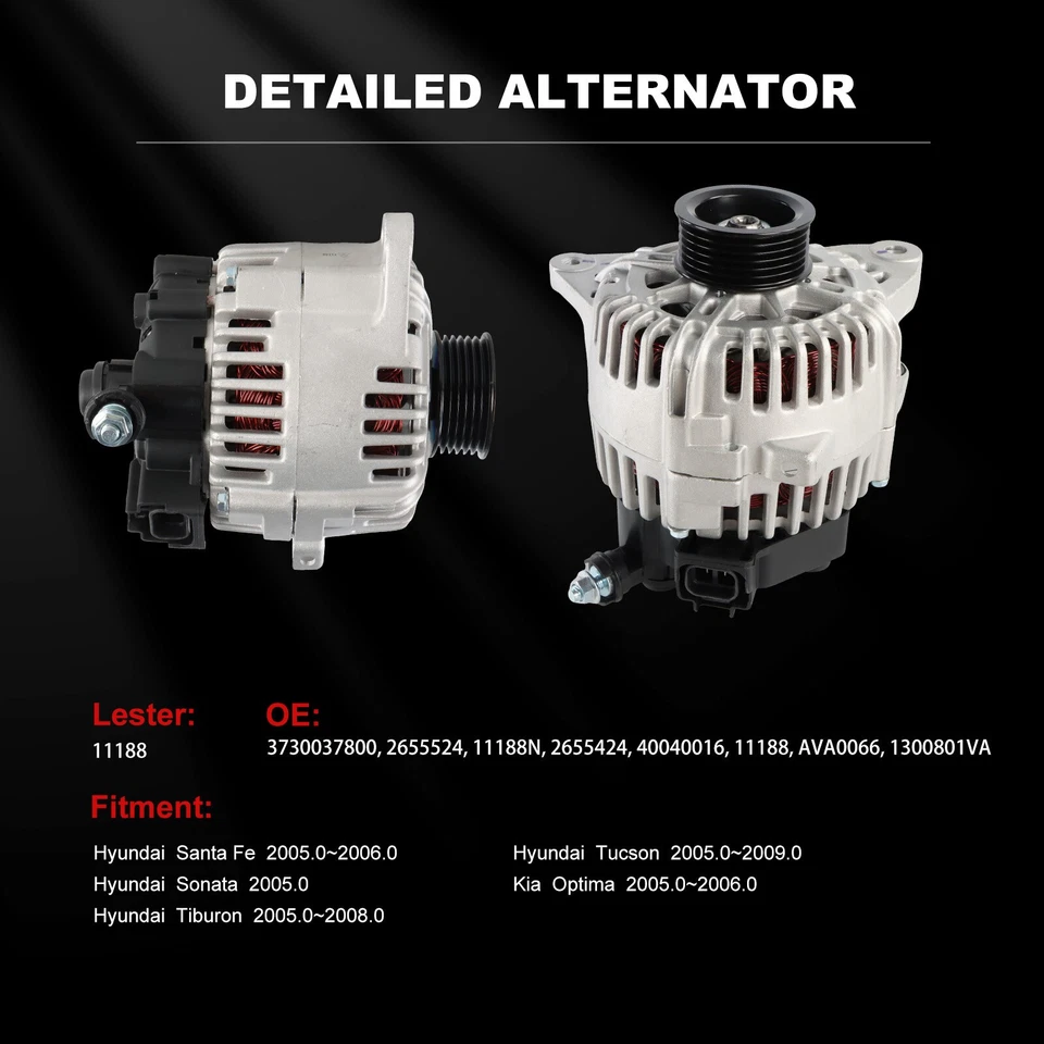 Alternator For Hyundai Santa Fe 2005-06 2.7L Hyundai Sonata Tiburon 37300-37800 Foto 4 de 4