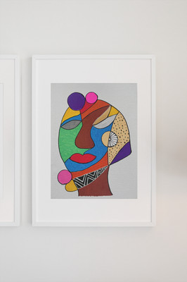 Expressive Afrocentric Face Painting | Vibrant Folk Cubist Style Canvas 9x12