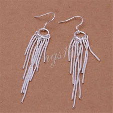 Real 925Sterling Silver 85mm Long Multi-Threader Chandelier Dangle Earrings R457
