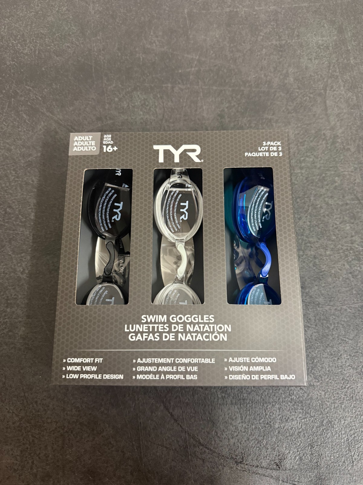 TYR Unisex Adult Swimming Goggles 3 Pack UV Protection Anti-fog 4 Removable Nose