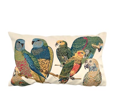 Bird Embroidered Throw Pillow Tropical Parrot Design