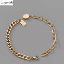 Women Girl Titanium Stainless Steel Good Luck Mix Gold Chain Bracelet 8.5"