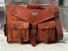 Men Waxed Rugged Leather Messenger Briefcase Laptop Shoulder Bag Satchel 18 Inch