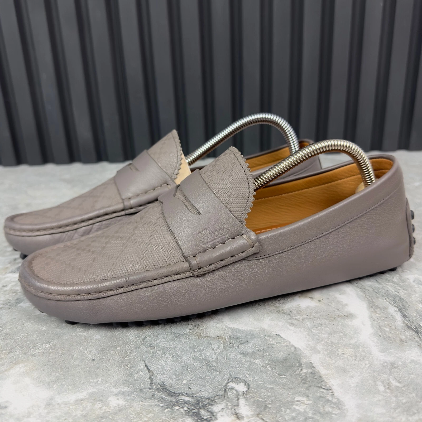 Mocassin de conduite GUCCI couture diamant cuir gris 7 G ou 8 US ou