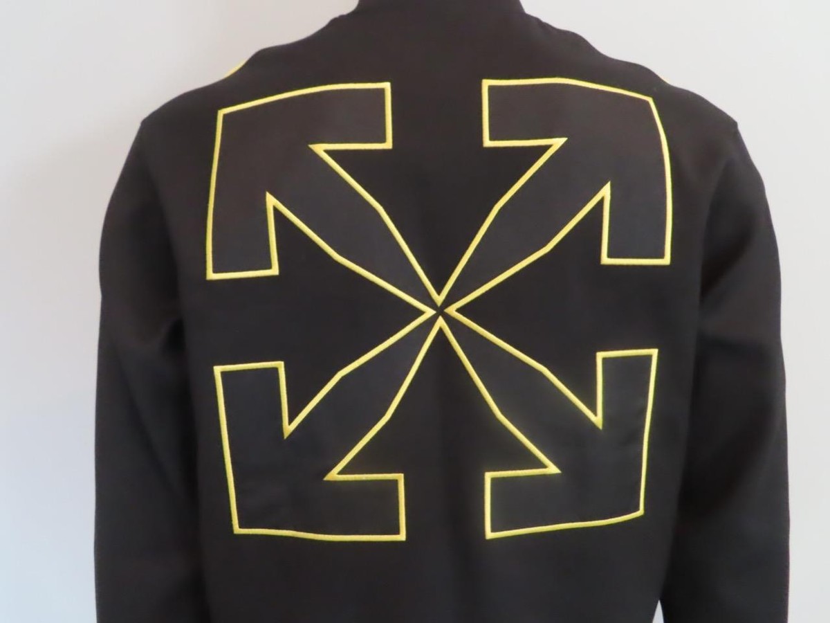 Off-White c/o Virgil Abloh Black Track Jacket w/ Yellow Logo Off-White c/o Virgil Abloh Black Track Jacket w/ Yellow Logo
