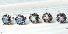 1pc Opal Centered Floral Design Antique Gold or Silver Plated 20g Nose Ring Stud