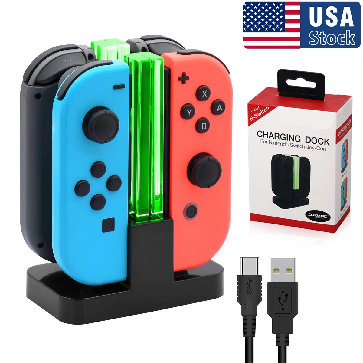 USA Fast Snail Charging Dock Compatible with Switch Joy Con with Lamppost LED