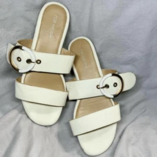 TOP MODA ADNEY WHITE STRAP GOLD BUCKLE FLAT SANDALS 6