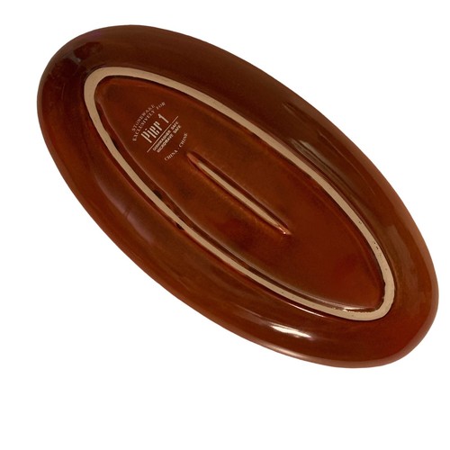 Pier 1 Imports Dish Oblong Oval Serving Plate Red Orange Starburst 12" Long - Picture 2 of 4