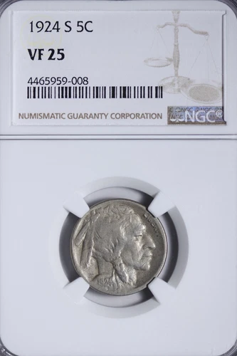 1924-S Buffalo Nickel NGC VF25 Nearly Full Horn, Very Tough Date! ZNHM