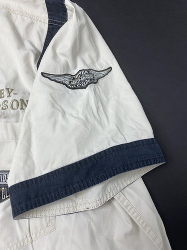 Harley Davidson Embroidered Patches All-Over Big Logo Tan Shirt 3XL D42 - Picture 7 of 8