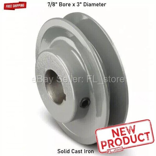 V-Belt Motor Pulley 7/8" Bore x 3" Diameter Solid Cast Iron Set Screw Fixed Bore - Picture 7 of 10