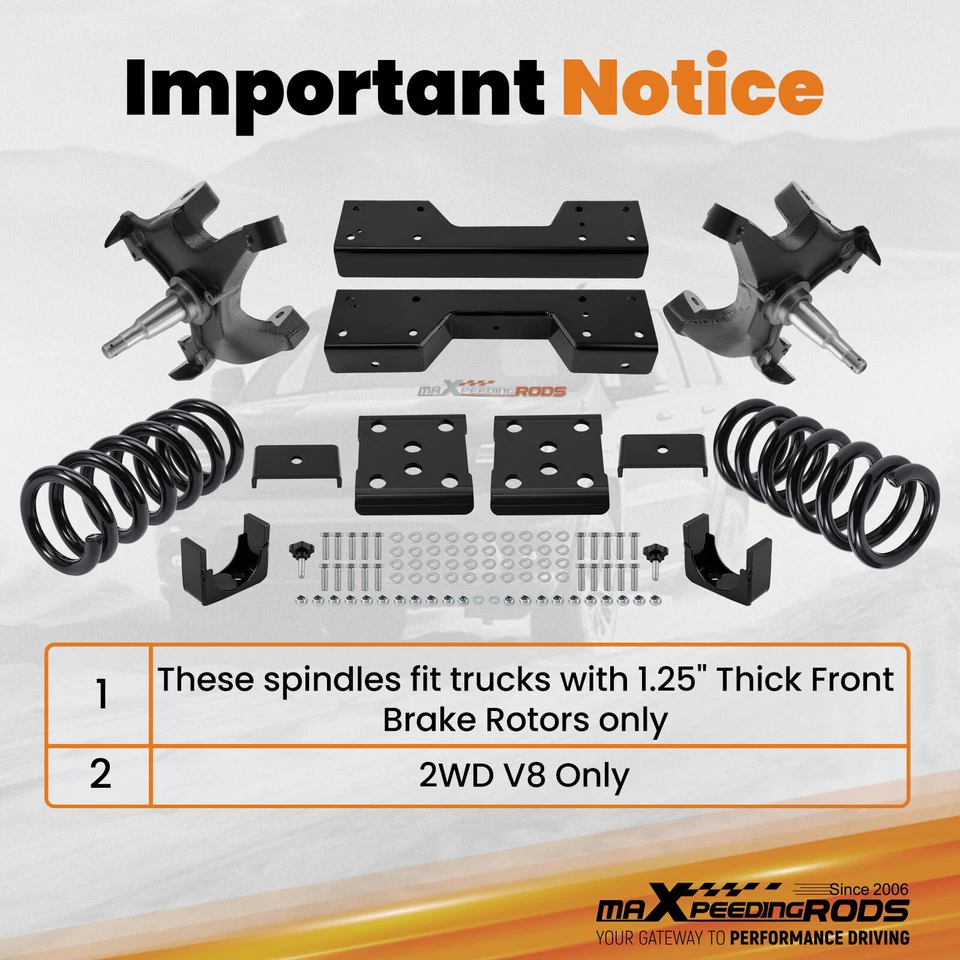 Kit de caída delantero 4" trasero 6" para Chevrolet GMC C1500 1988-98 CON ROTORES DE 1,25" V8 Foto 2 de 4