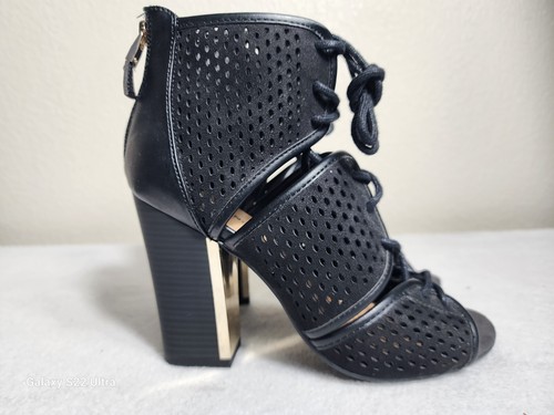 Call It Spring Women's Fasshion Booties Open Toe Lace Up Zip Heels Black Size 7 - Picture 5 of 9