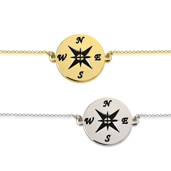 Alternate view of Compass Bracelet 24k Gold Plated Chain Charm Graduation Gift Onecklace