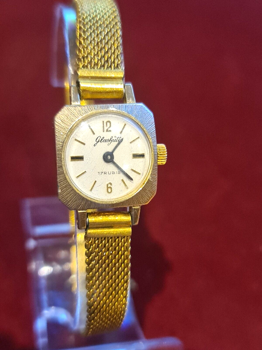 Deluxe GLASHÜTTE 17 RUBIS Armbanduhr HANDAUFZUG Gold Double Damen Vintage
