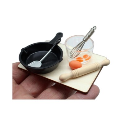 1Set 1/6 Scale Doll House Miniatures Mini Food Kitchen Pan Egg Kitchenware 11.5''